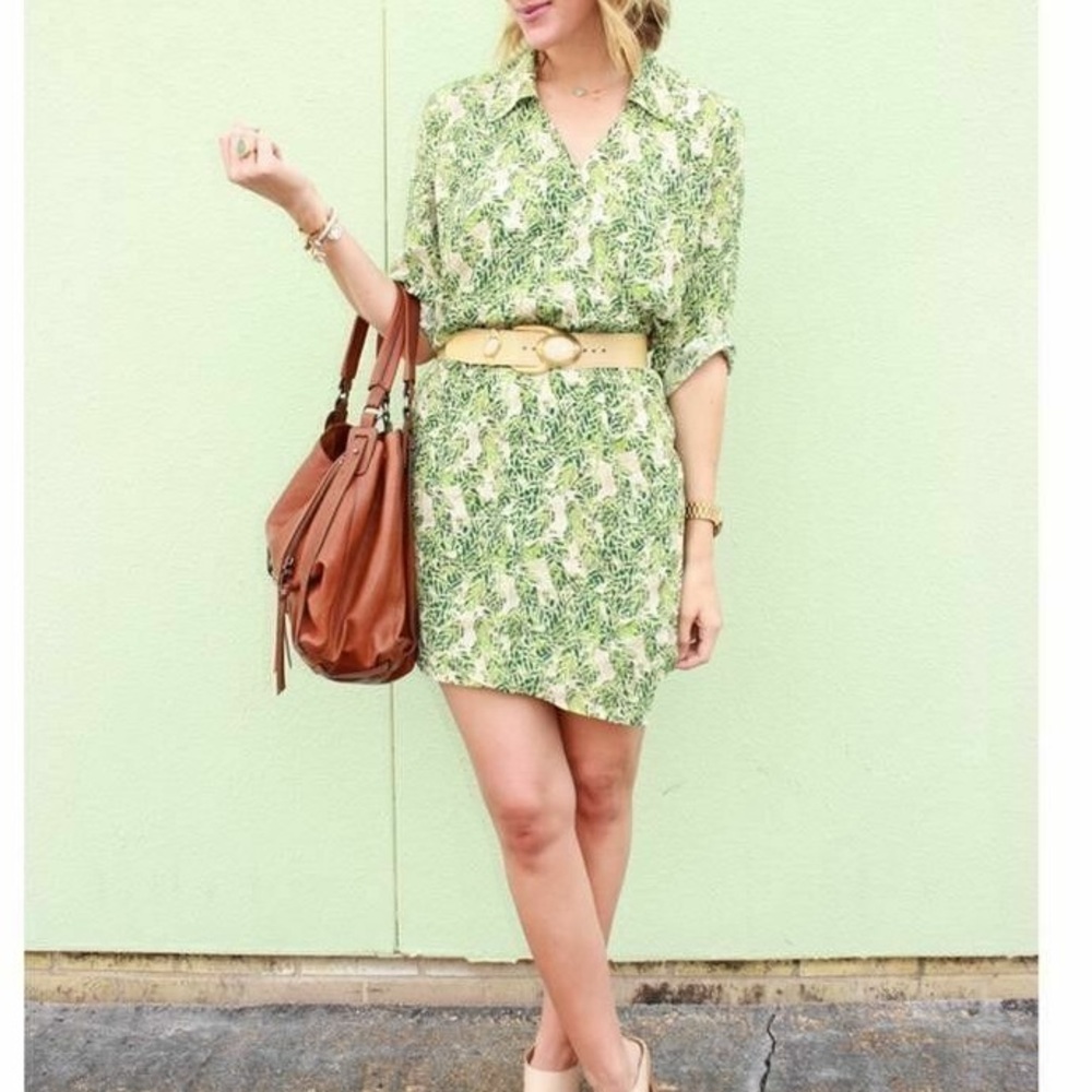 Cabi #280 Size Small Leaf Print 3/4 Sleeve V-Neck Faux Wrap Dress
